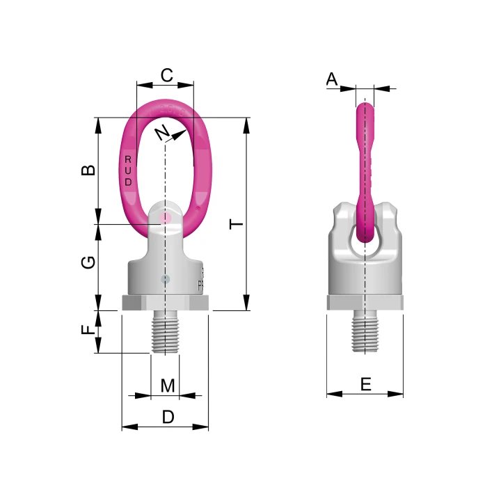 Śruba obrotowa do podnoszenia RUD PP-B PowerPoint®  - rysunek techniczny