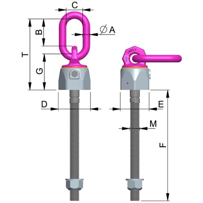 Śruba obrotowa do podnoszenia RUD VWBG-V z różną długością śruby - gwint metryczny