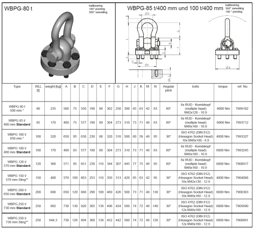 Obrotowy punkt podnoszenia RUD WBPG na płycie do przykręcania
