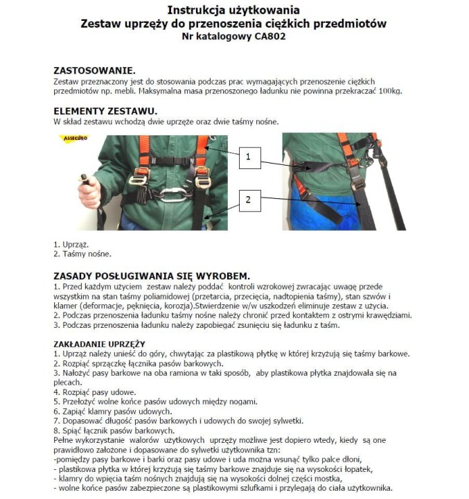 Pasy do przenoszenia mebli - instrukcja obsługi 1
