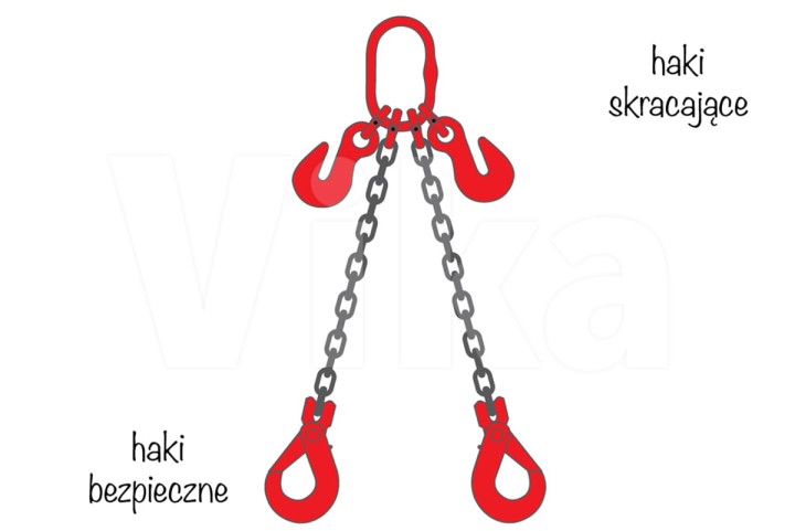 Zawiesie łańcuchowe 2-cięgnowe z hakiem bezpiecznym i hakiem skracającym