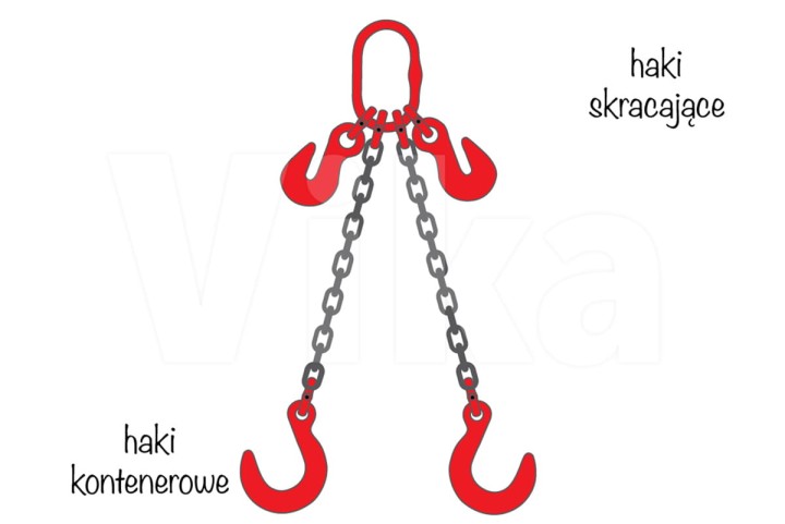 Zawiesie łańcuchowe 2-cięgnowe z hakiem kontenerowym i hakiem skracającym