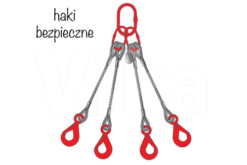 Zawiesie linowe 4-cięgnowe z hakami bezpiecznymi