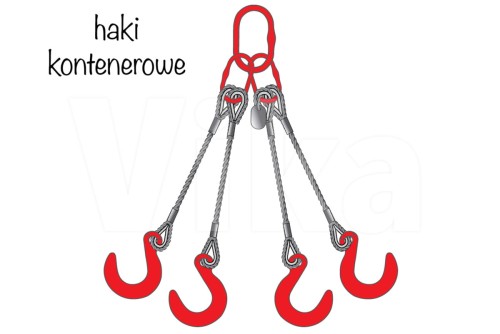 Zawiesie linowe 4-cięgnowe z hakami kontenerowymi