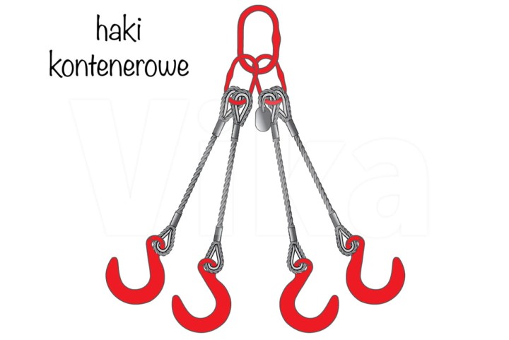 Zawiesie linowe 4-cięgnowe z hakami kontenerowymi