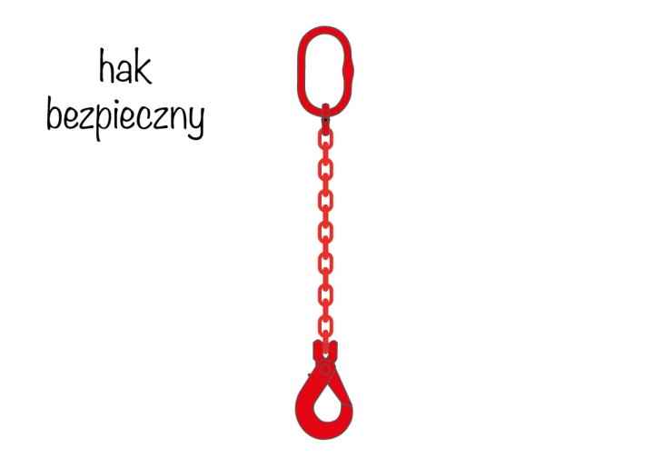 Zawiesie łańcuchowe 1-cięgnowe z hakiem bezpiecznym - czerwony łańcuch