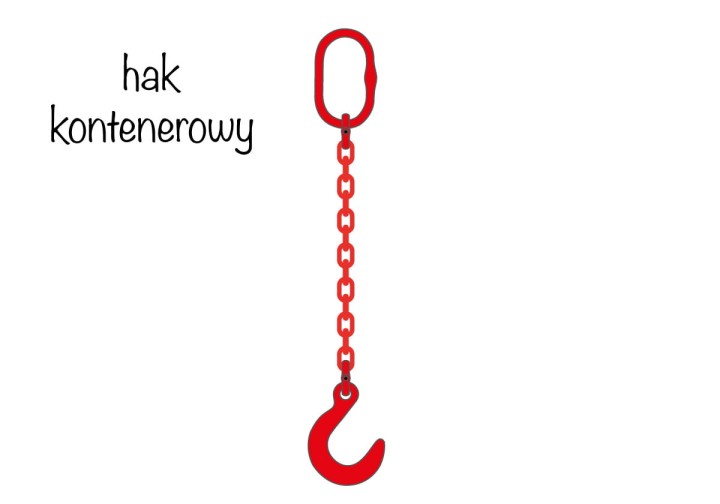 Zawiesie łańcuchowe 1-cięgnowe z hakiem kontenerowym - czerwony łańcuch