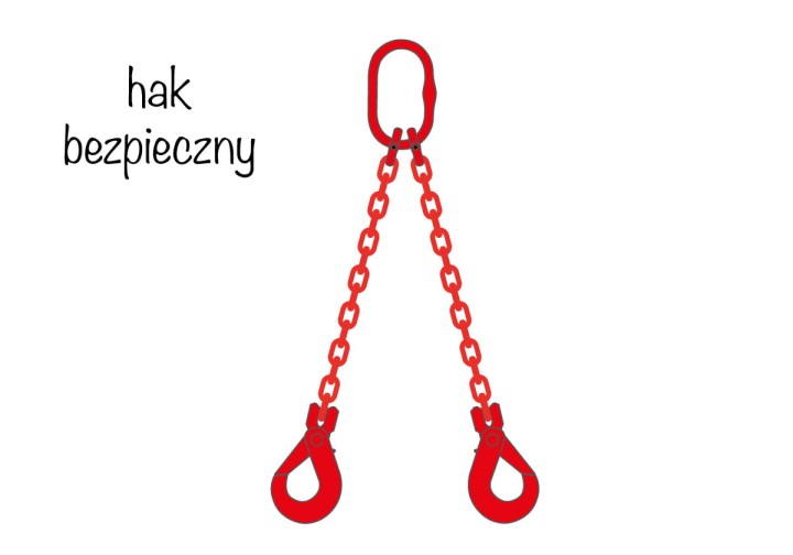 Zawiesie łańcuchowe 2-cięgnowe z hakiem bezpiecznym - czerwony łańcuch