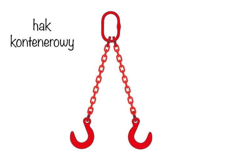 Zawiesie łańcuchowe 2-cięgnowe z hakiem kontenerowym - czerwony łańcuch