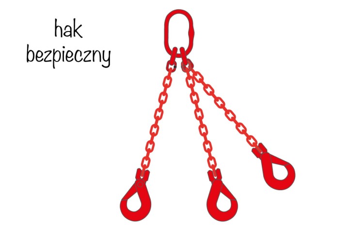 Zawiesia łańcuchowe 3-cięgnowe haki bezpieczne - czerwony łańcuch