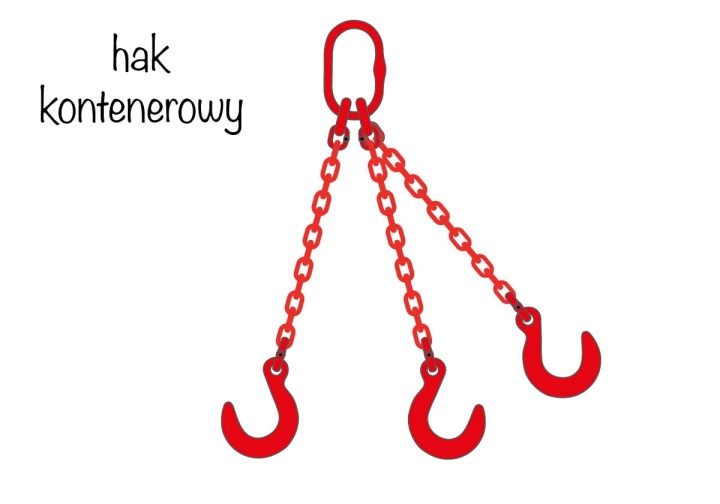 Zawiesia łańcuchowe 3-cięgnowe haki kontenerowe - czerwony łańcuch
